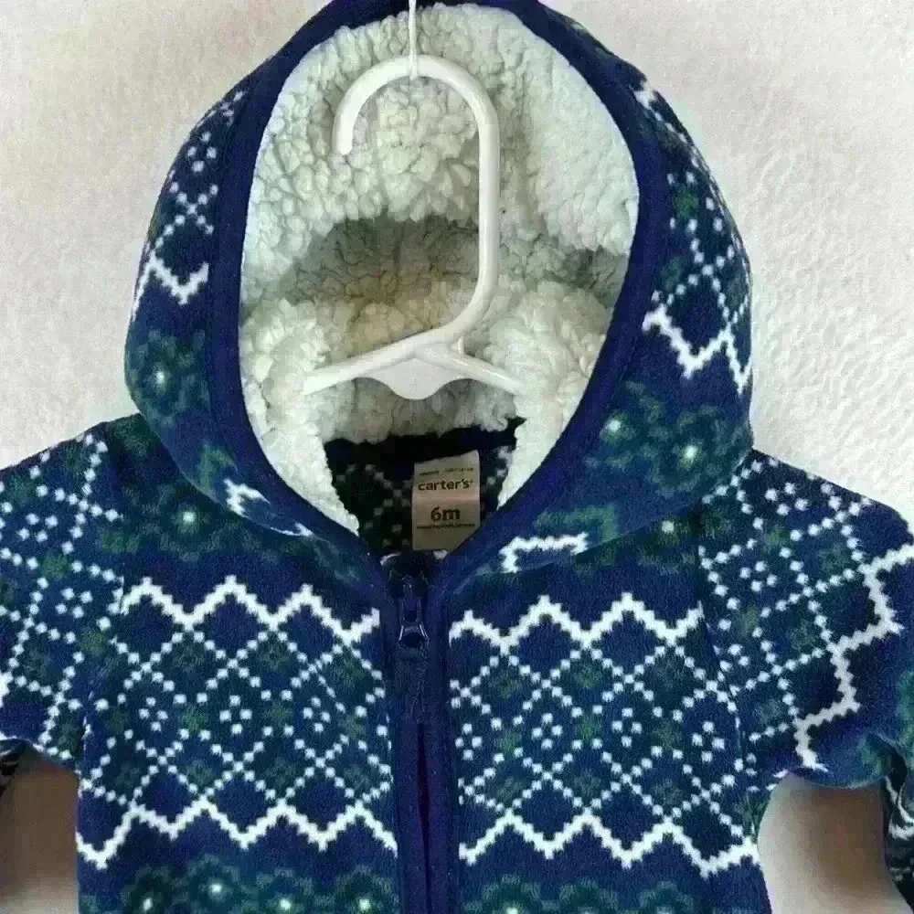 Lot (2) Nordstrom Baby/Carters Baby Snowsuits One Piece Sz 6 months Blue/White